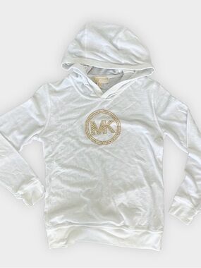 Michael Kors Rhinestone MK Logo Waffle Knit Hoodie White Y2K Size S